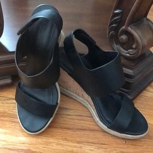 Black and brown wedge sandals